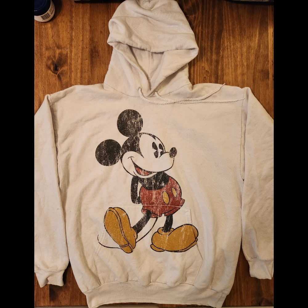 Disney Parks Mickey Mouse Authentic Original White Pre-Distressed Design Hoodie